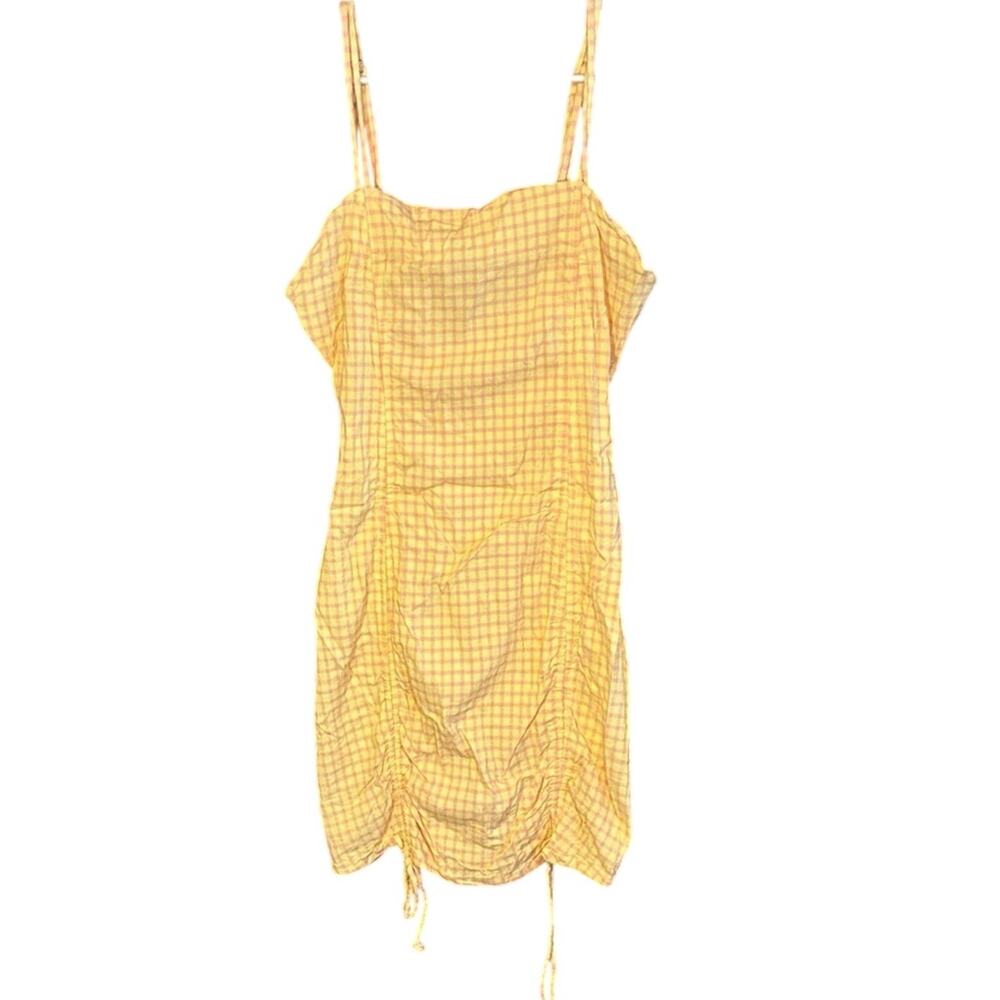 Wild Fable Yellow Pink Gingham Ruched Mini Dress Cottagecore Coquette Size M